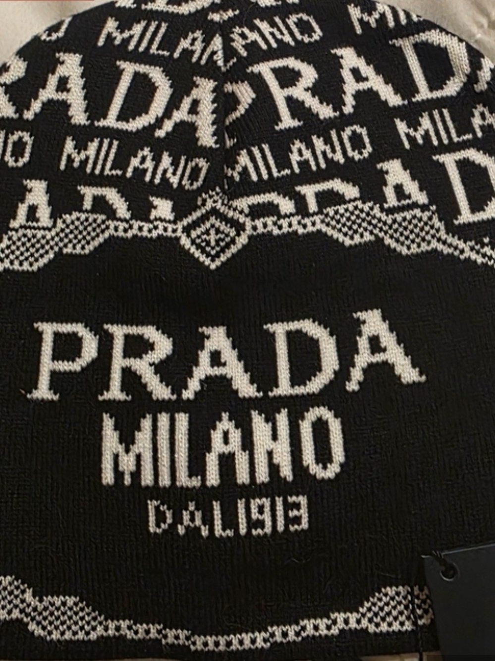 Prada Milano Black & White Logo Knit Benie